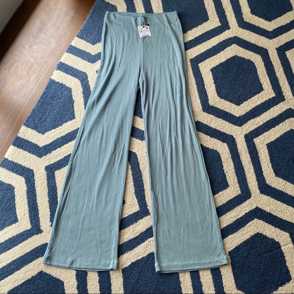 🌊 ZARA TALL BOHO DUSTY BLUE SHEER HIGH WAIST WIDE LEG PANTS! - Picture 5 of 8
